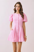 TCEC Puff Sleeve Button Down Dress, Pink