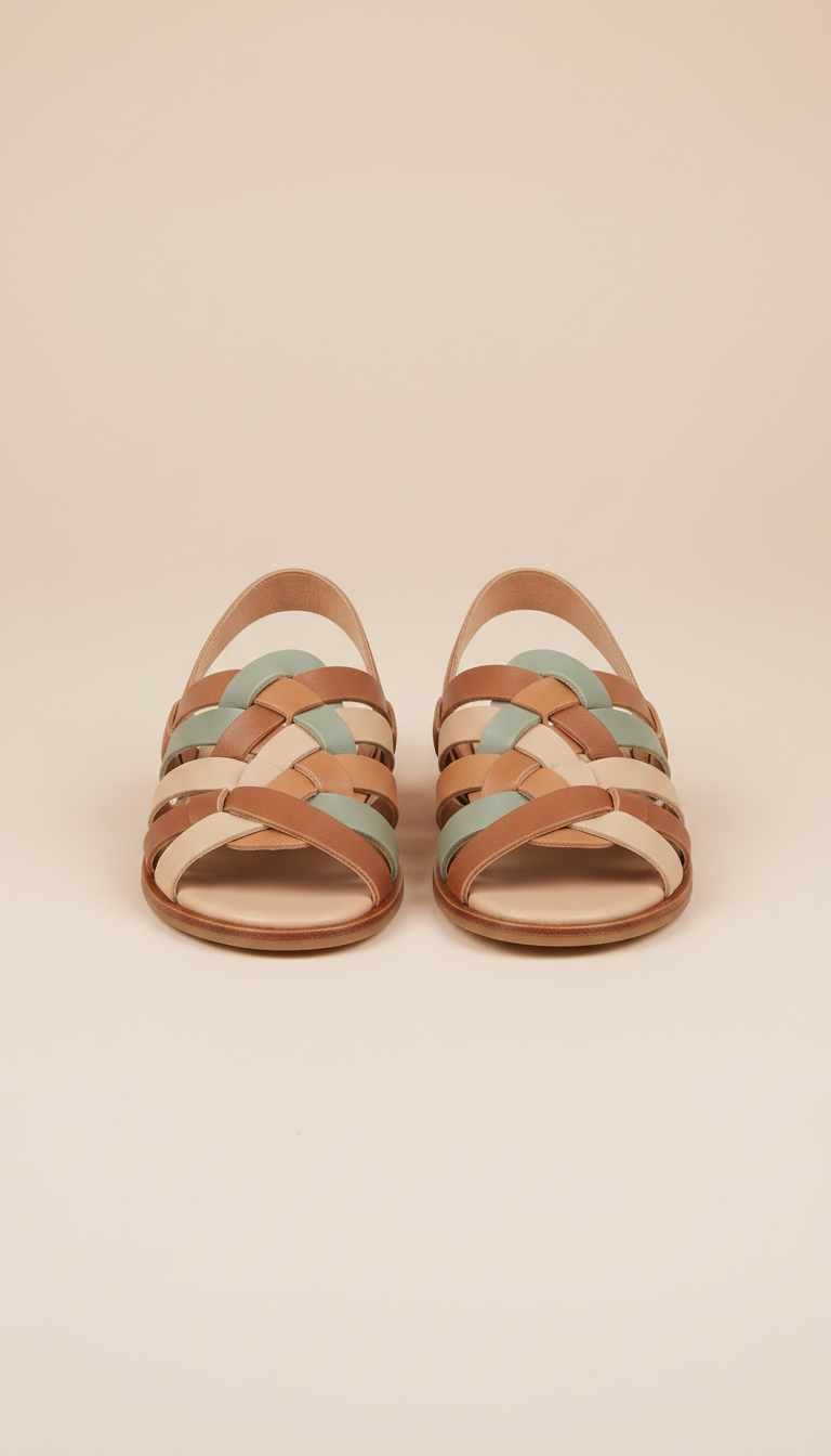 Woven Leather Sandals with Sculpted Footbed